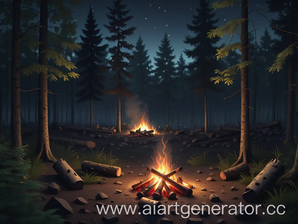 Realistic-Forest-Night-Scene-with-Tidy-Campfire