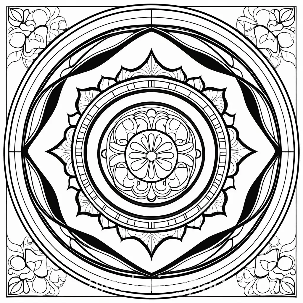 non circle mandala, Coloring Page, black and white, line art, white background, Simplicity, Ample White Space. The background of the coloring page is plain white to make it easy for young children to color within the lines. The outlines of all the subjects are easy to distinguish, making it simple for kids to color without too much difficulty