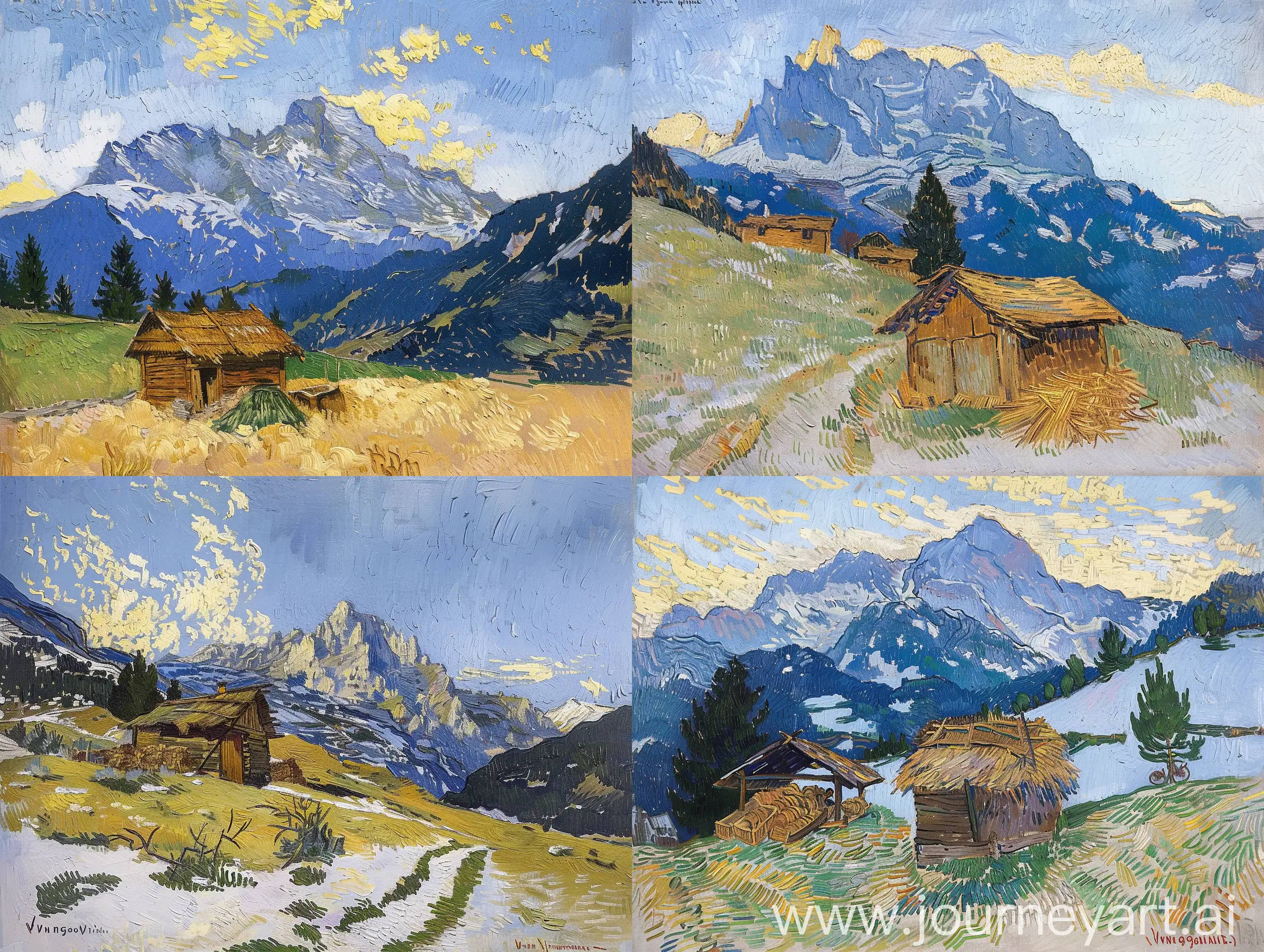 oil painting by van gogh of a hut in mountains --iw 2.0