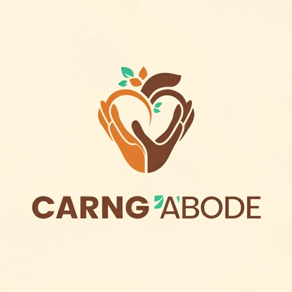 a logo design,with the text "caring abode", main symbol:heart and hand,Moderate,clear background