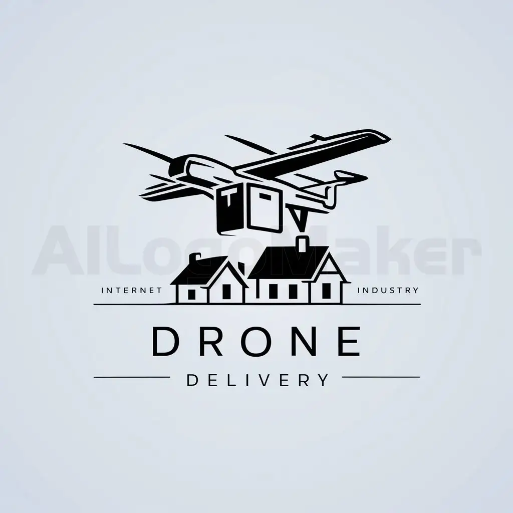 a logo design,with the text "drone delivery", main symbol:fixed wing drone, courier box, village,Minimalistic,be used in Internet industry,clear background
