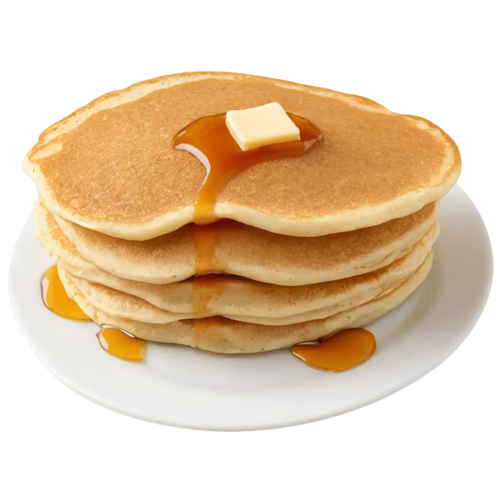 Stack of fluffy pancakes with maple syrup and butter