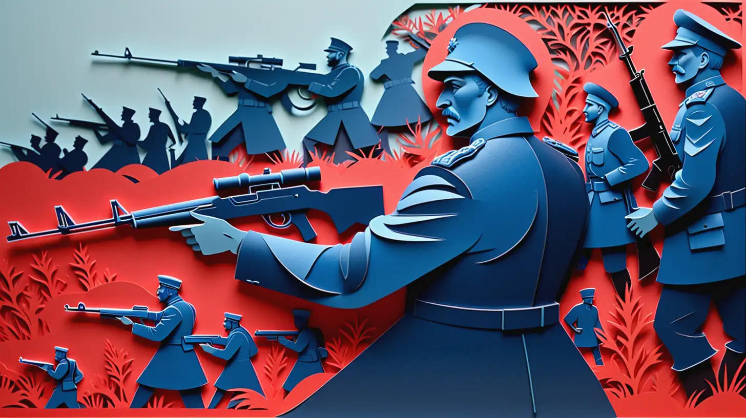 Red Army Soldiers in Century Profile Laser Cut Paper Illustration