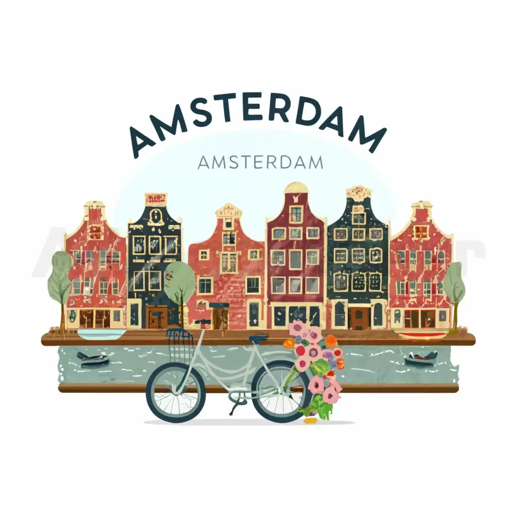 LOGO-Design-For-Walking-Amsterdam-Charming-Canal-Houses-and-Bicycles-on-a-Clear-Background