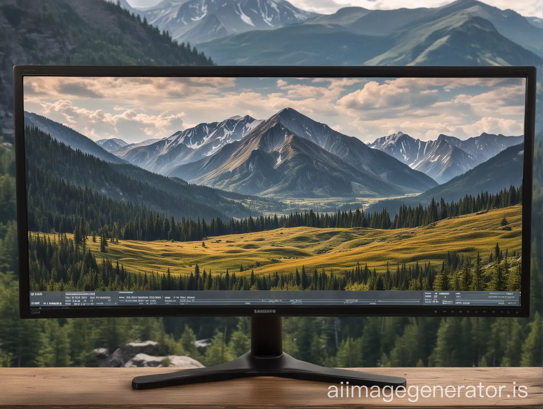 samsung monitor with mountain background