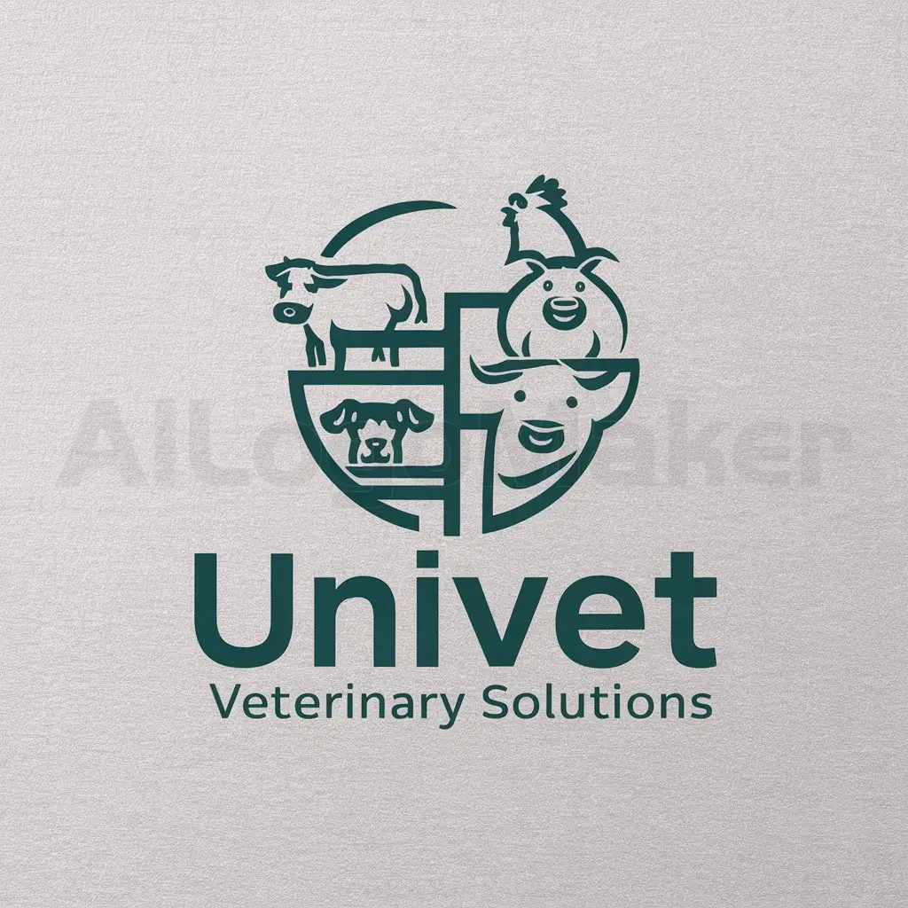 a logo design,with the text "Univet Veterinary Solutions", main symbol:mascotas and livestock animals of production,complex,be used in Animals Pets industry,clear background