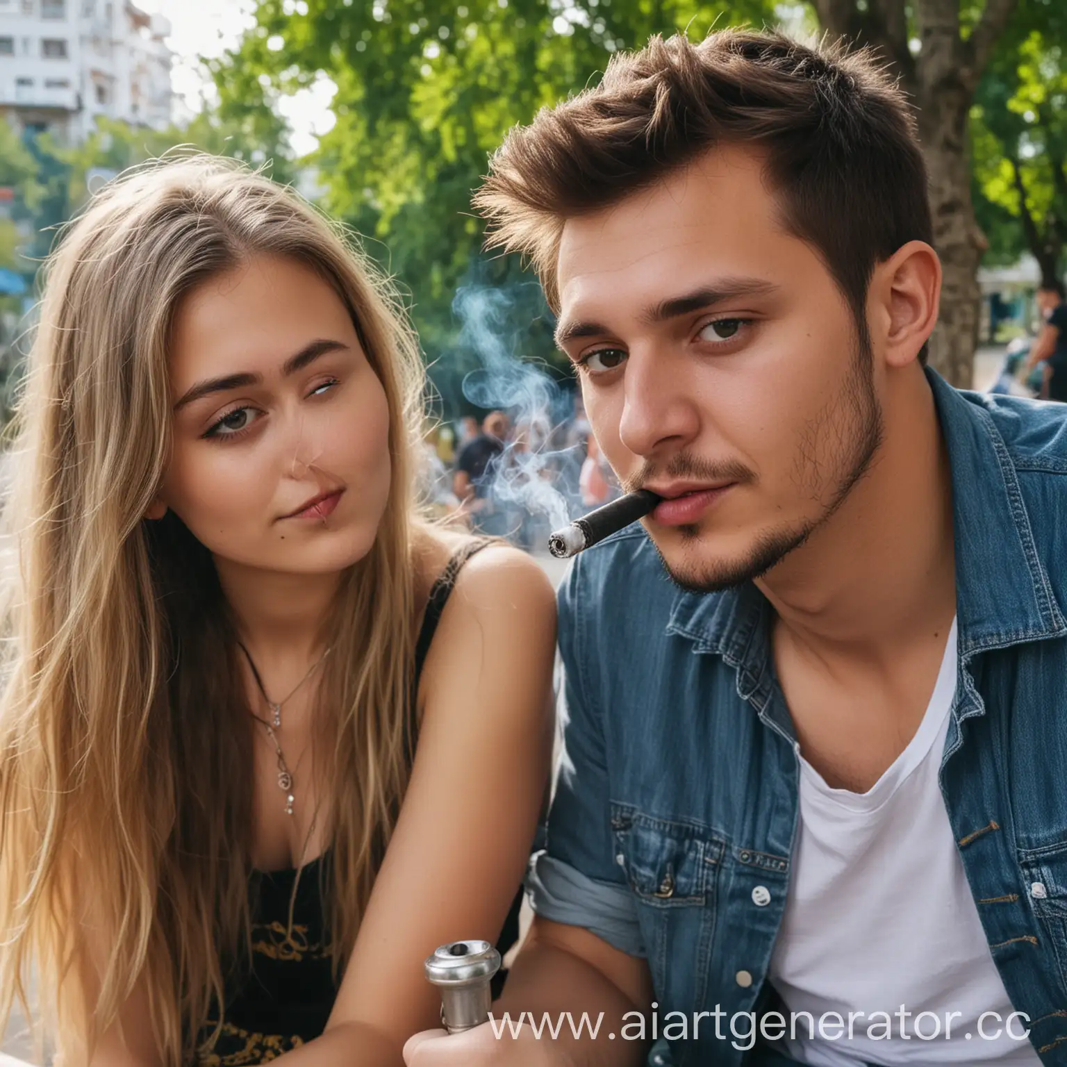 Urban-Park-Relaxation-Couple-Enjoying-Hookah-in-Sochi