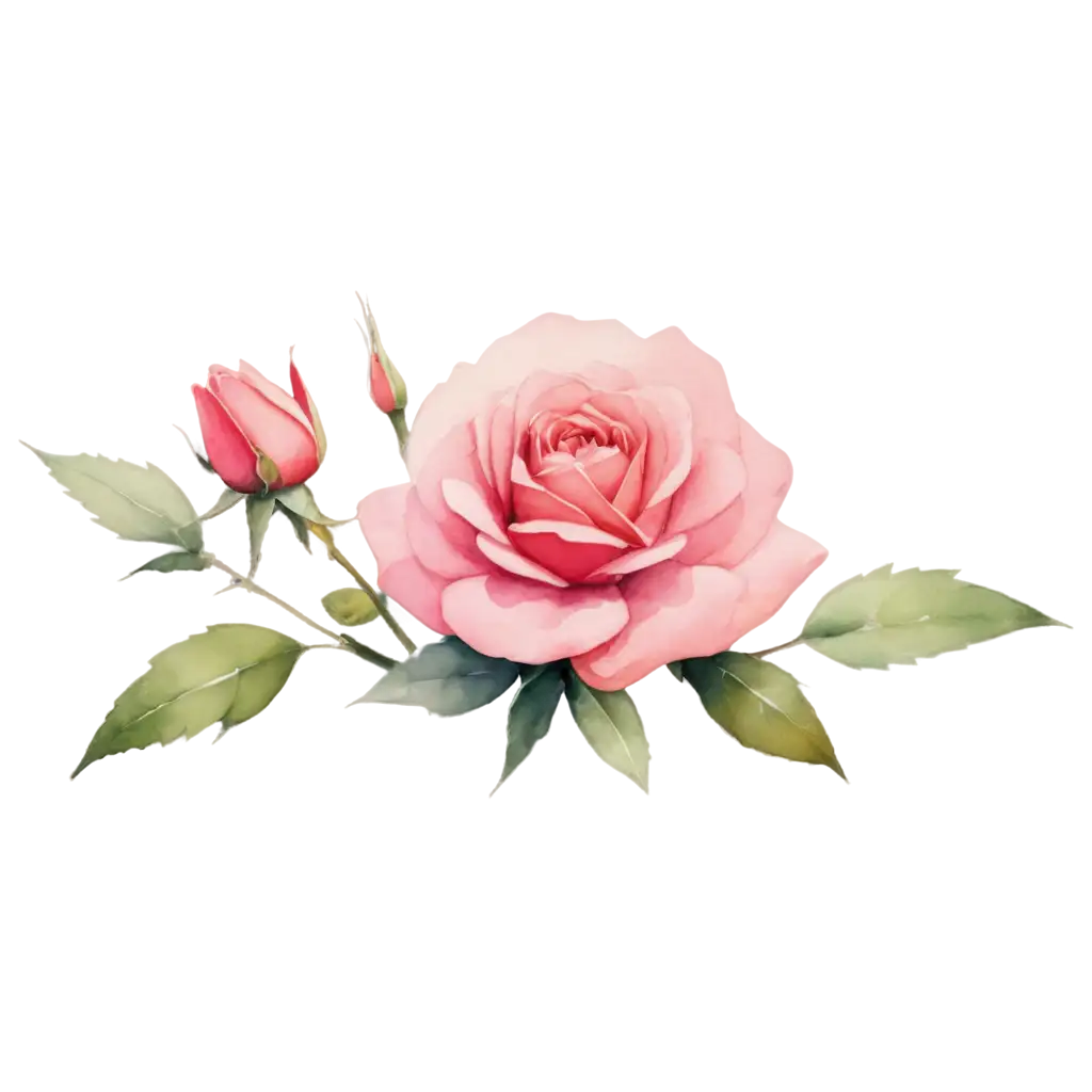 Exquisite-Watercolor-Rose-Flower-Front-View-PNG-Captivating-Floral-Artistry-in-HighQuality-Format