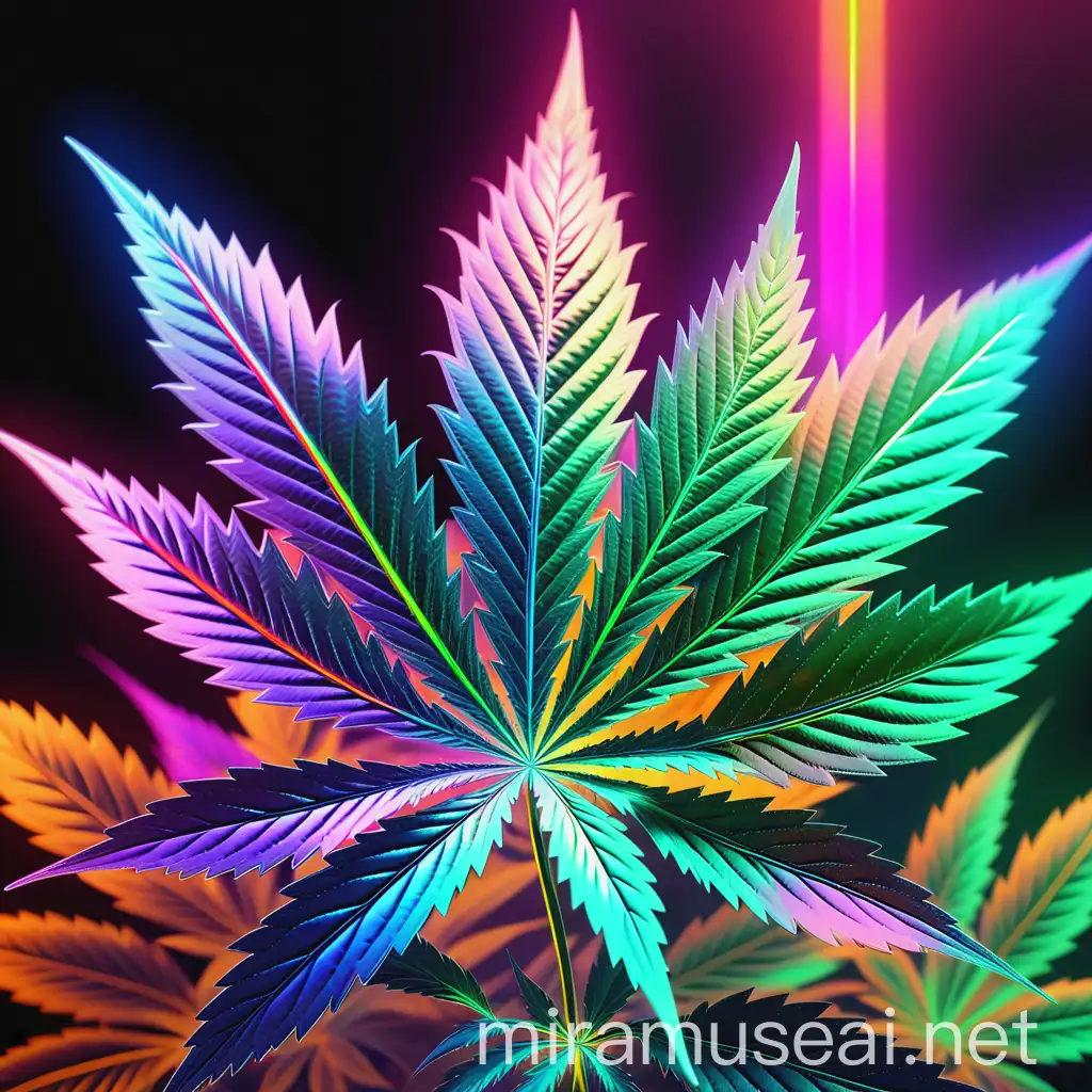Futuristic Metallic Cannabis Leaves with Neon Accents