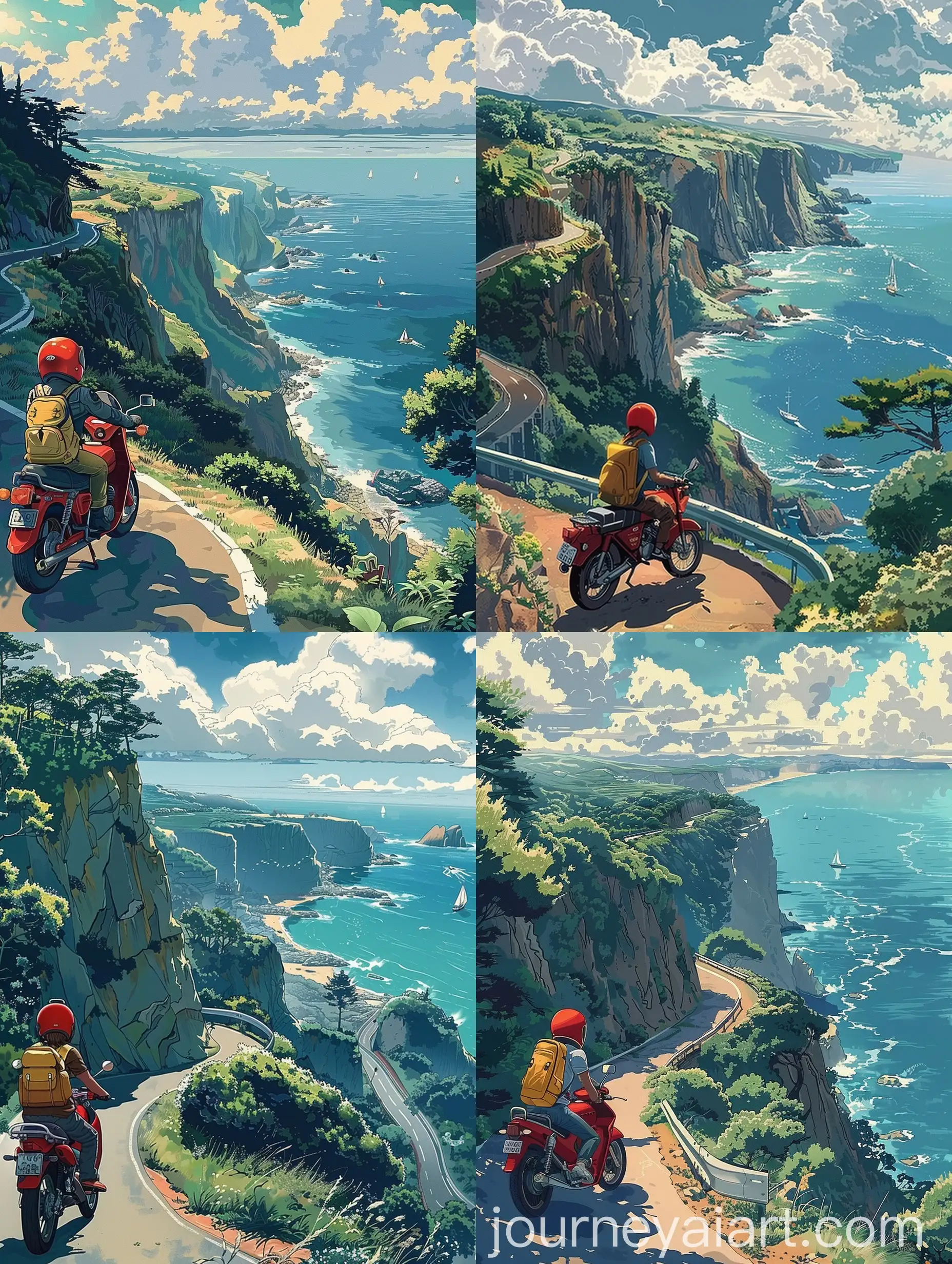 Scenic-Coastal-Motorcycle-Ride-Adventurous-Biker-Enjoys-Ocean-View