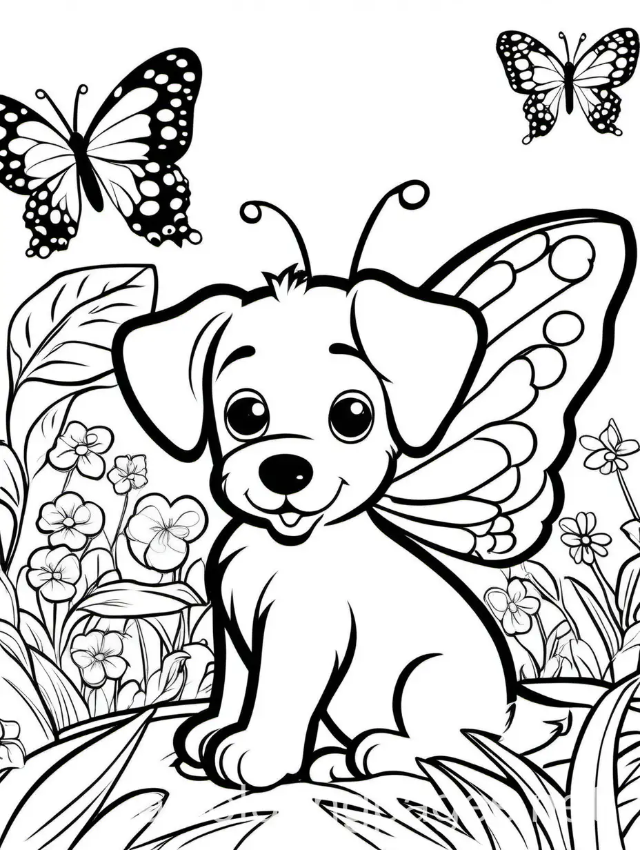 Playful-Puppy-and-Butterfly-Coloring-Page-Garden-Fun-for-Kids