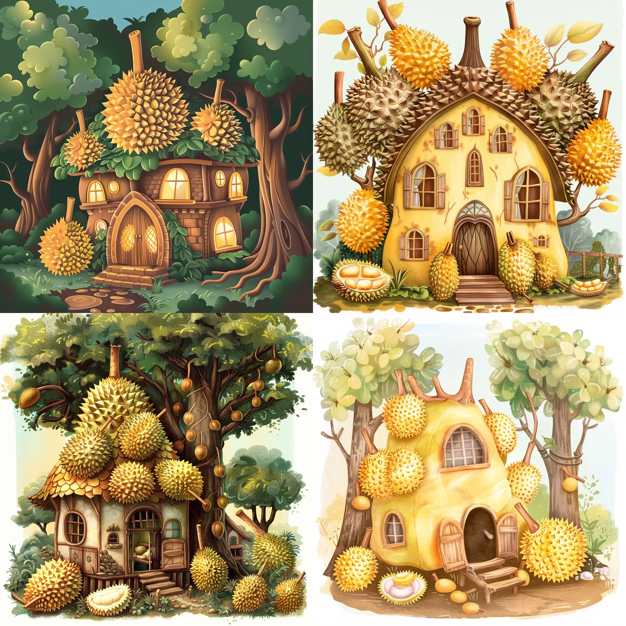 Illustration of magic house which made from durian fruit