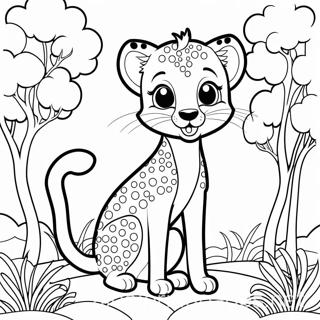 Happy-Cheetah-Coloring-Page-for-Kids-with-Simple-Line-Art