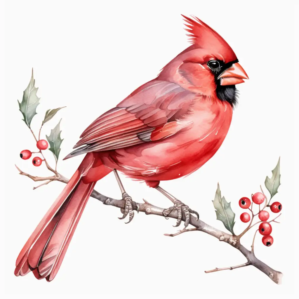 Aesthetic Watercolor Cardinal Sitting on Branch Clipart