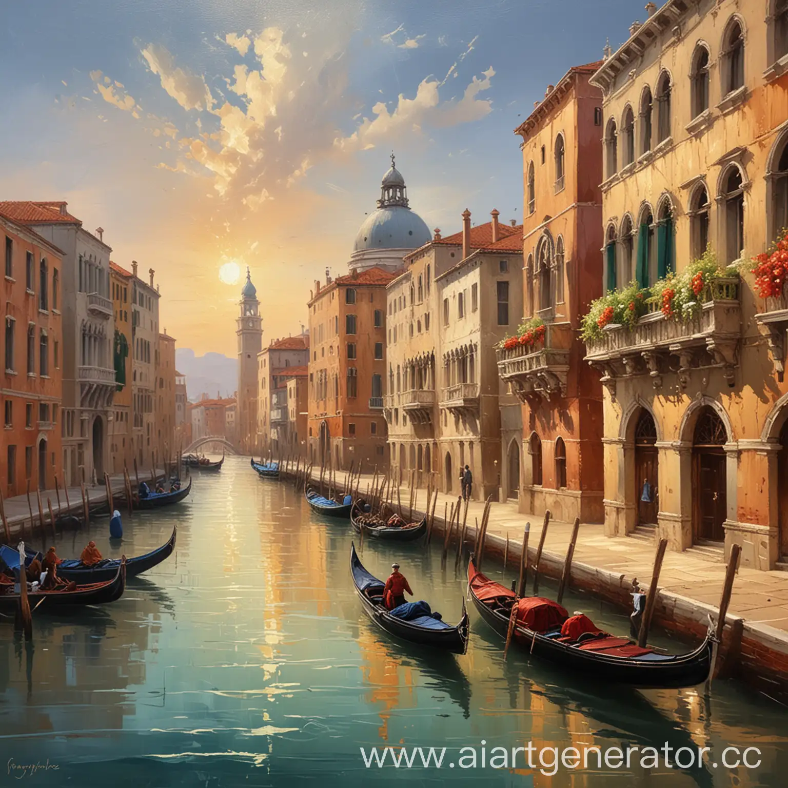 Scenic-Oil-Painting-of-Venice-Canals-at-Sunset