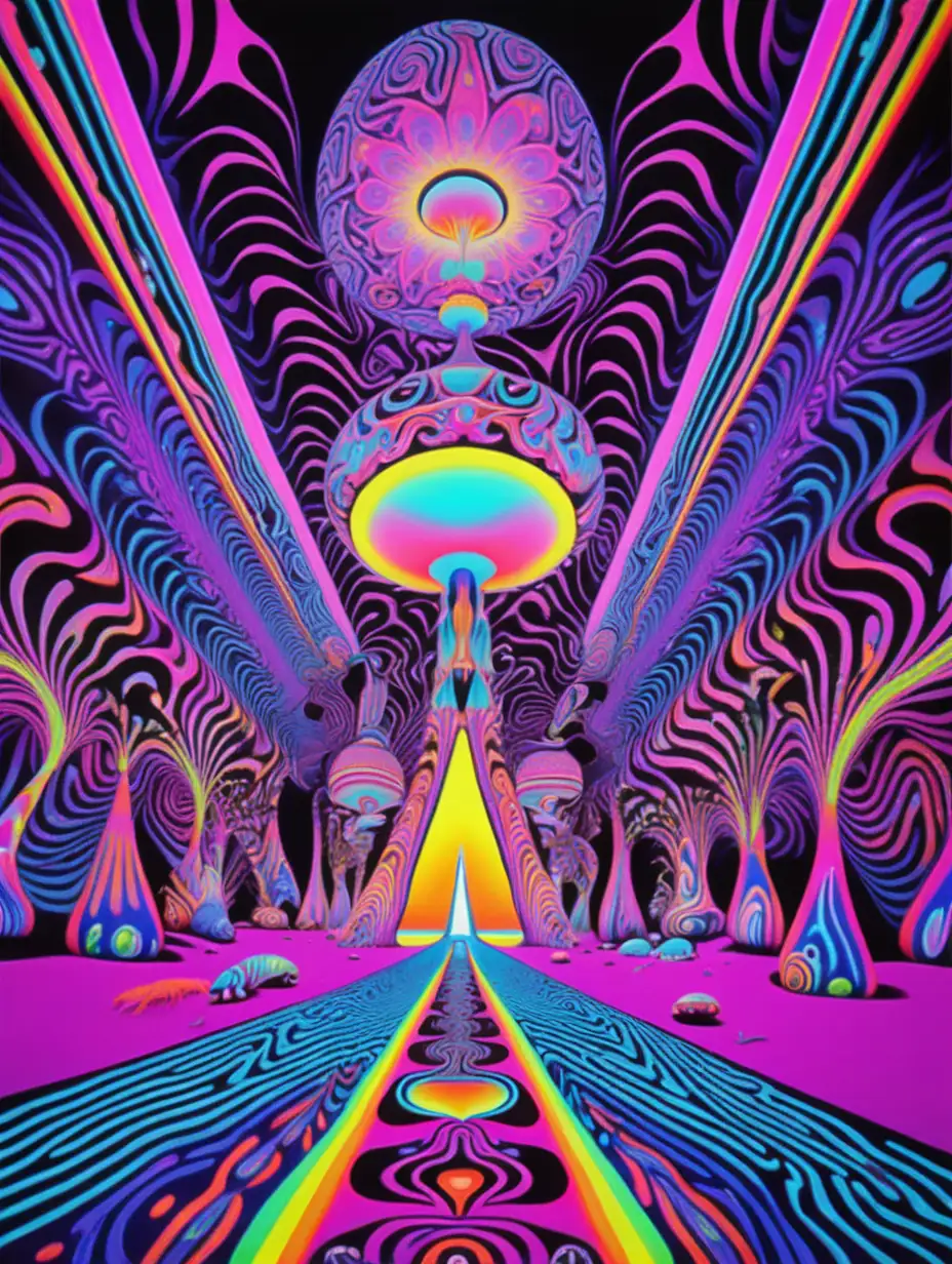 Vibrant Psychedelic Art Surreal Acid Trip with High Contrast and Neon Colors
