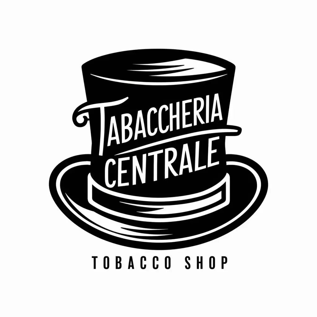 urban graffiti style logo for a tobacco shop called Tabaccheria Centrale. No background. White background. No Lights. No light's shadow. Top Hat as main symbol. No tobacco and cigarettes images