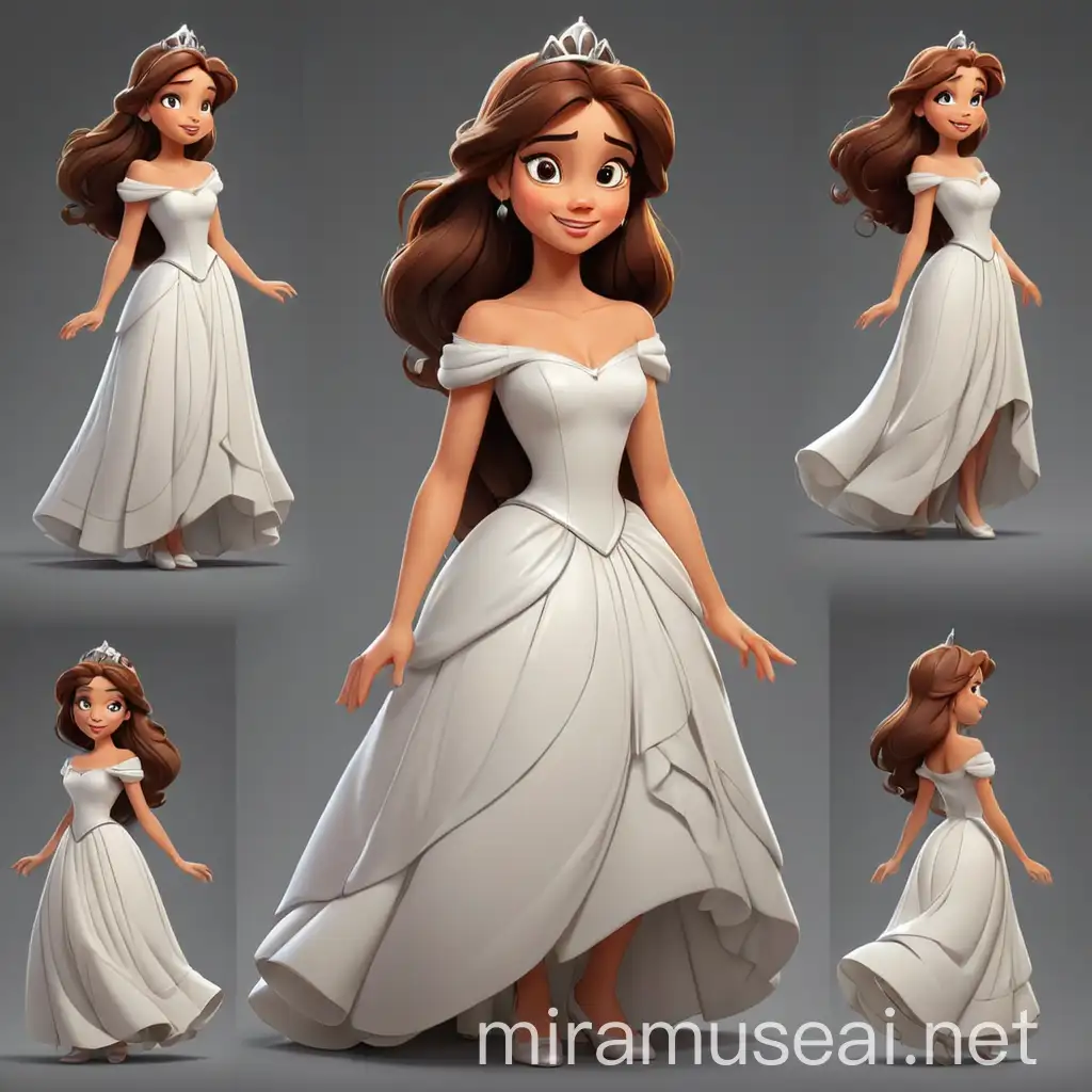 2D cartoon Disney character digital art of princess, white dress, multiple posses, happy. superb linework, classic 2D Disney style art, close-up, inspired by the art styles of Glen Keane and Aaron Blaise, Disney-style character concept with a Disney-style face, (trending on artstation), Disney-style version of princess, white dress, multiple posses, happy