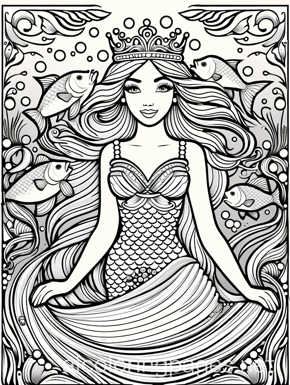 Mermaid-Princess-Coloring-Page-with-Fish-Friends-and-Sparkling-Crown