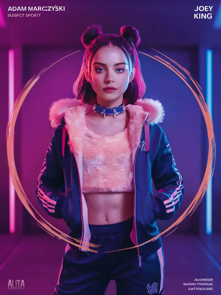 reality-tv, innocent cute 16yo siren teen femboy, hugging, fluffy fur-trim-tracksuit, choker, raver, fluffy-fleece-undershirt, hot, raver, raw image, joey king, badass filters and effects, character portrait by Adam Marczyński, a teen cyberpunk, still from alita, juno promotional image, an edgy teen assassin, neonpunk, brush-circle-image-frame-cutoff, blonde