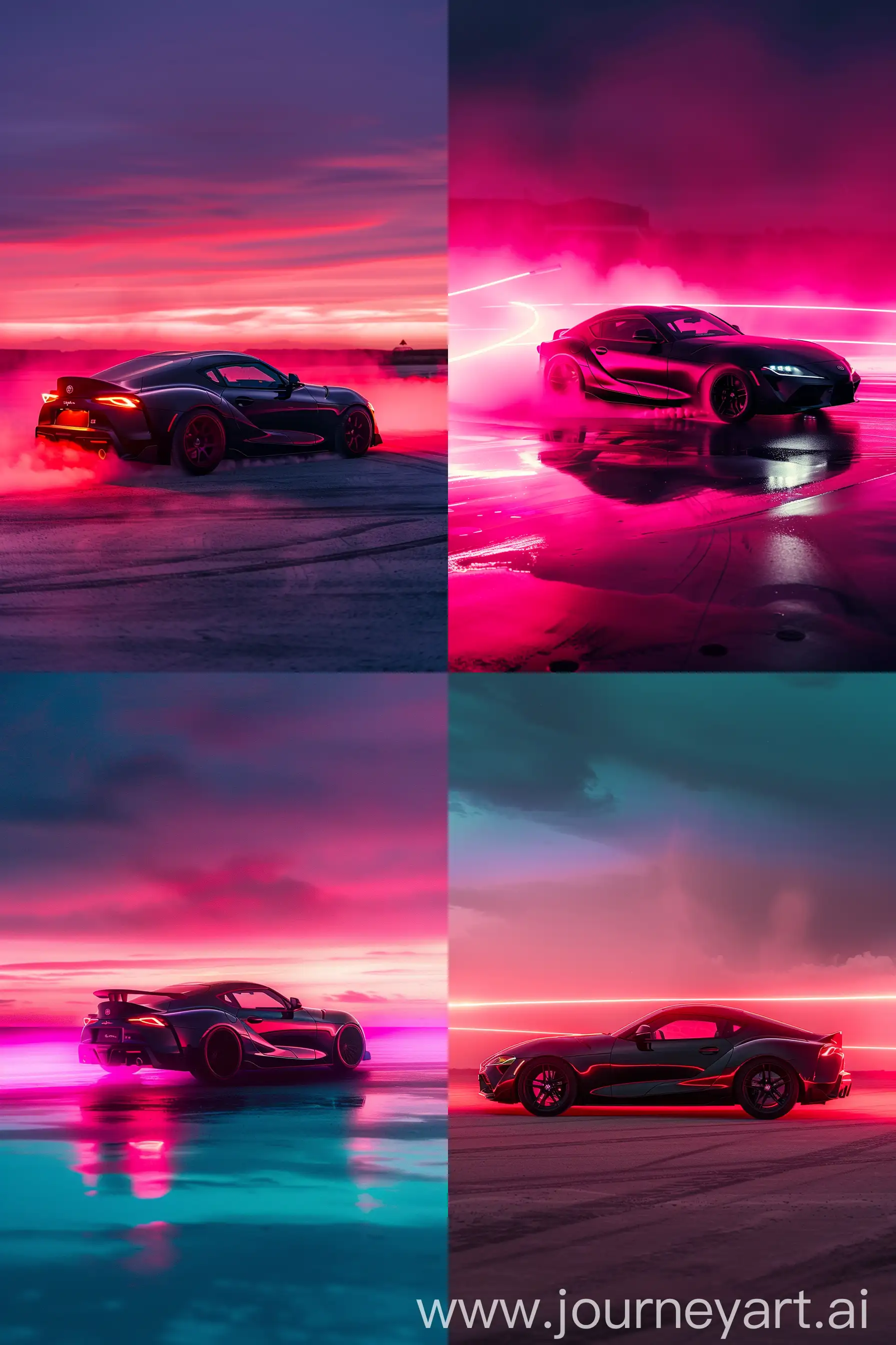 Neon-Iridescent-Portrait-of-Supra-MK4-Car-Drifting-on-Empty-Track