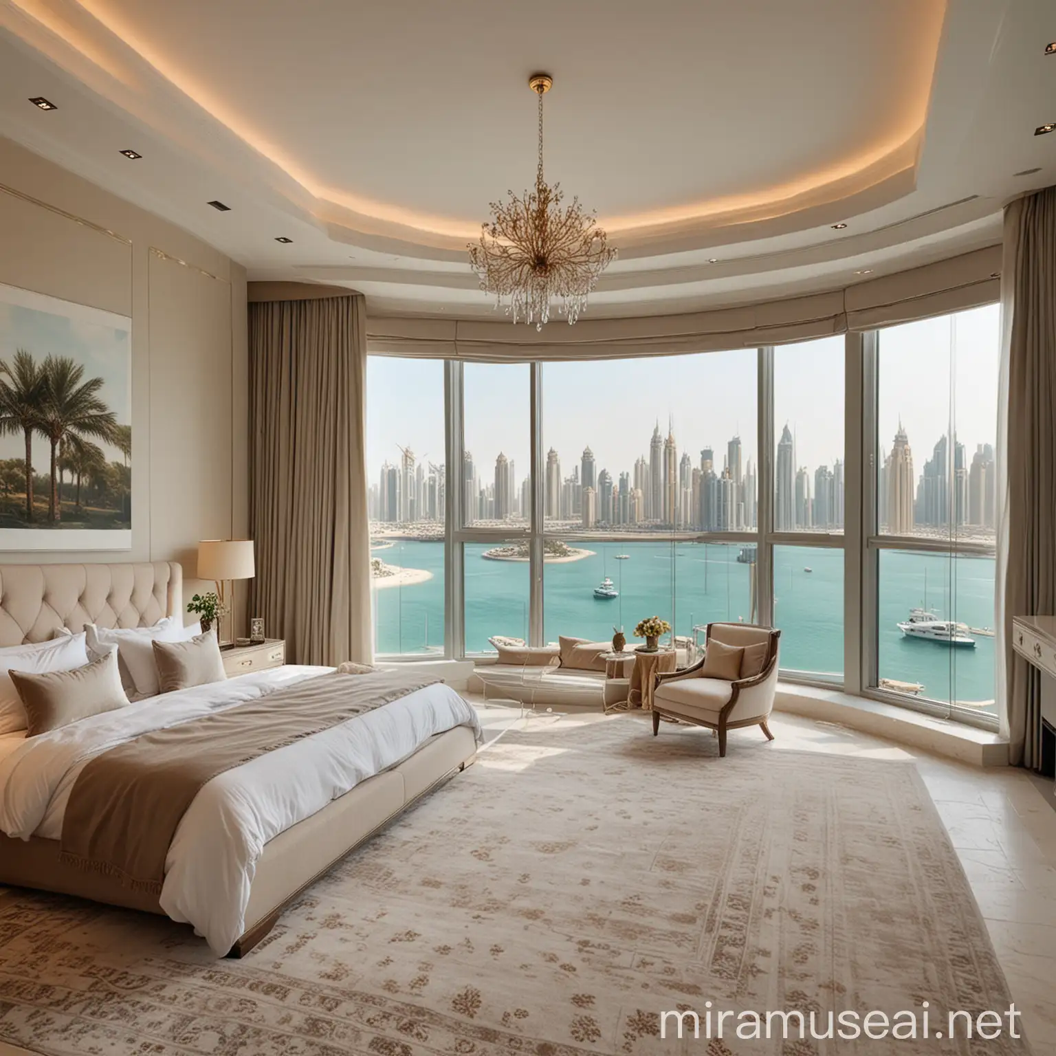 Luxurious Bedroom Overlooking Palm Island Dubai Apartment