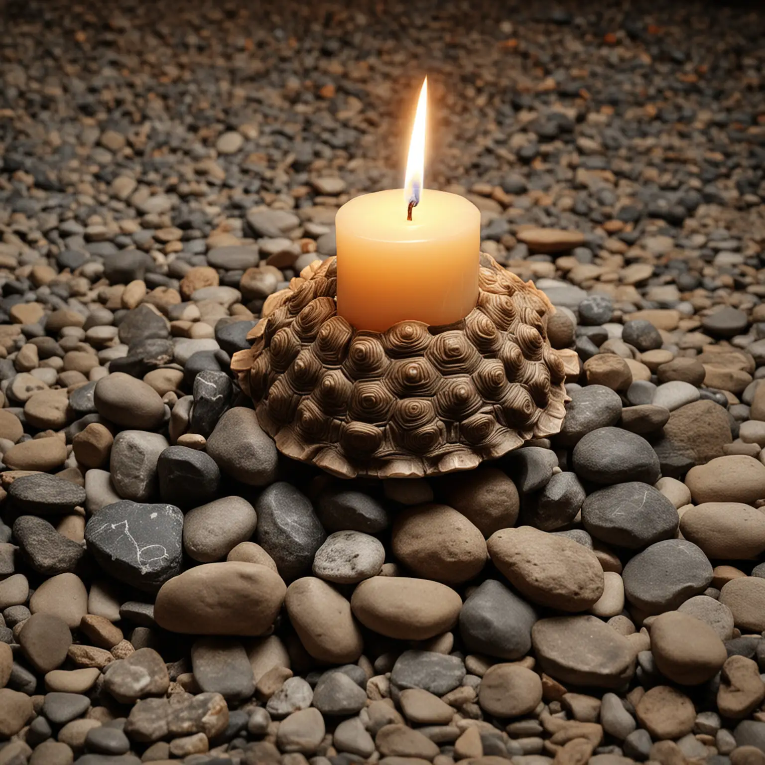 Candle-Turtle-and-Stone-Pile-in-Tranquil-Zen-Garden-Setting