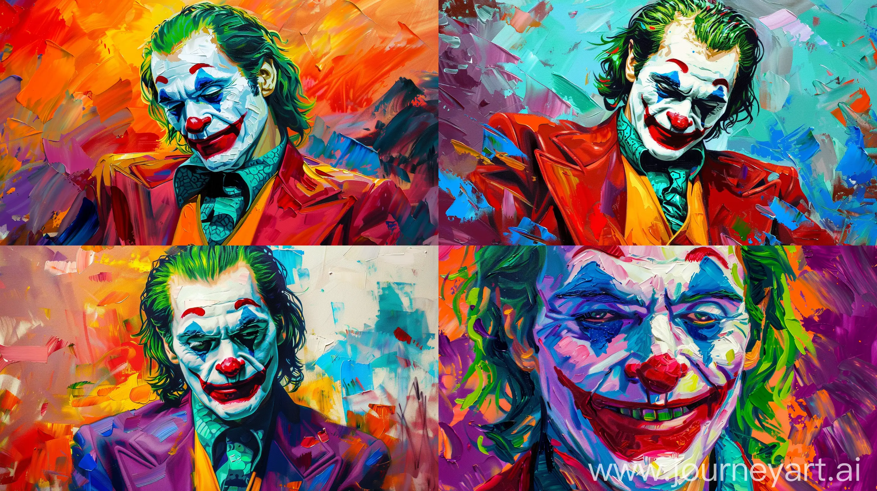 oil painting of joker in van gogh style with bright vibrant colors --ar 16:9 --c 5