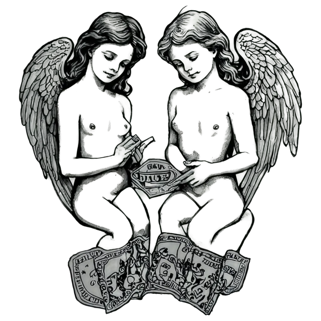 Small-Angels-in-Tattoo-Style-Holding-Banknotes-Unique-PNG-Image-for-Online-Creativity