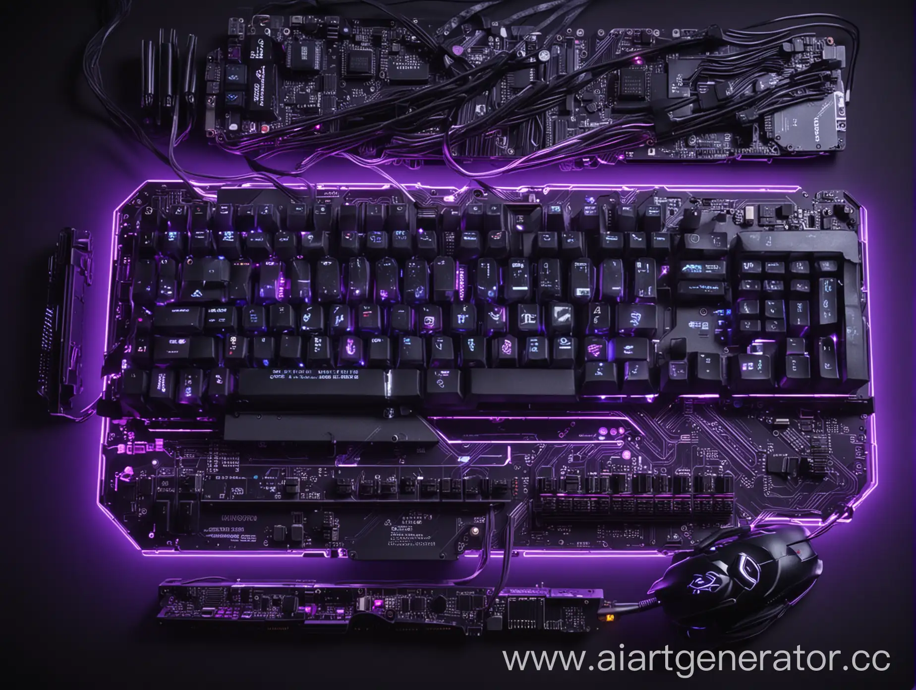 Gaming-Components-on-Dark-Table-with-Purple-Neon-Lighting