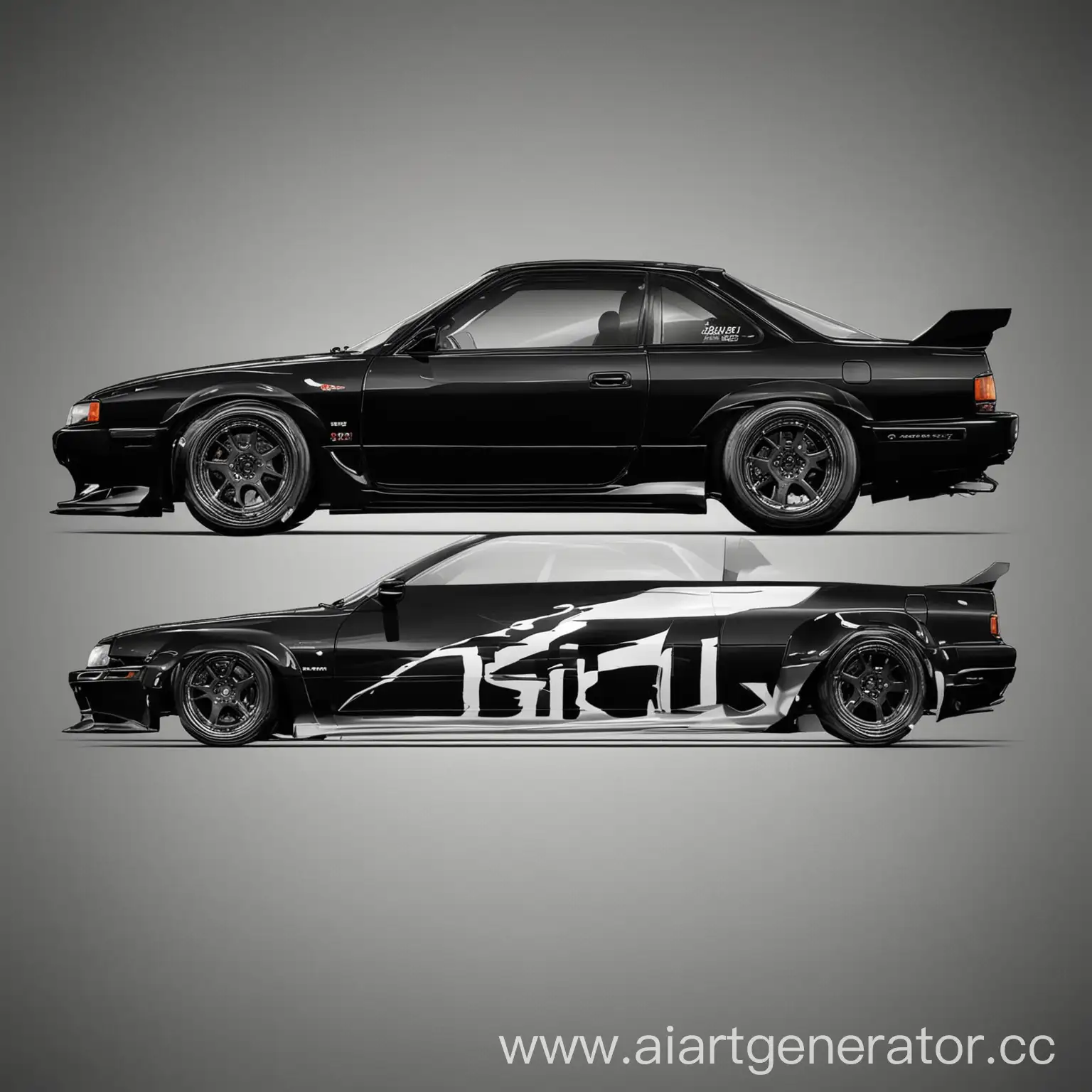 Graphically Rendered Black Nissan Silvia S13 Side View | AI Art Generator