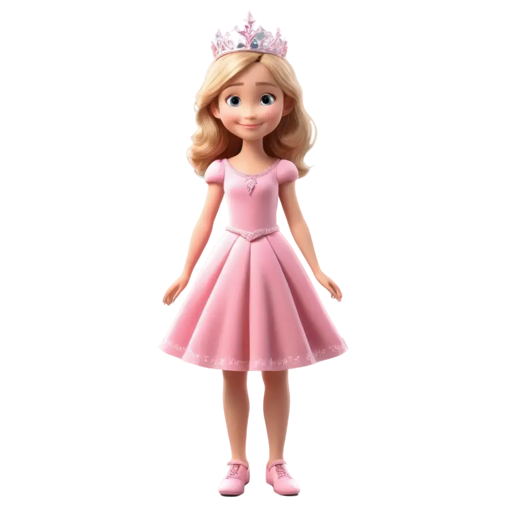 Animated-Cute-Blonde-Little-Princess-PNG-Gracefully-Standing-in-Pink-Gown-with-Sparkling-Tiara