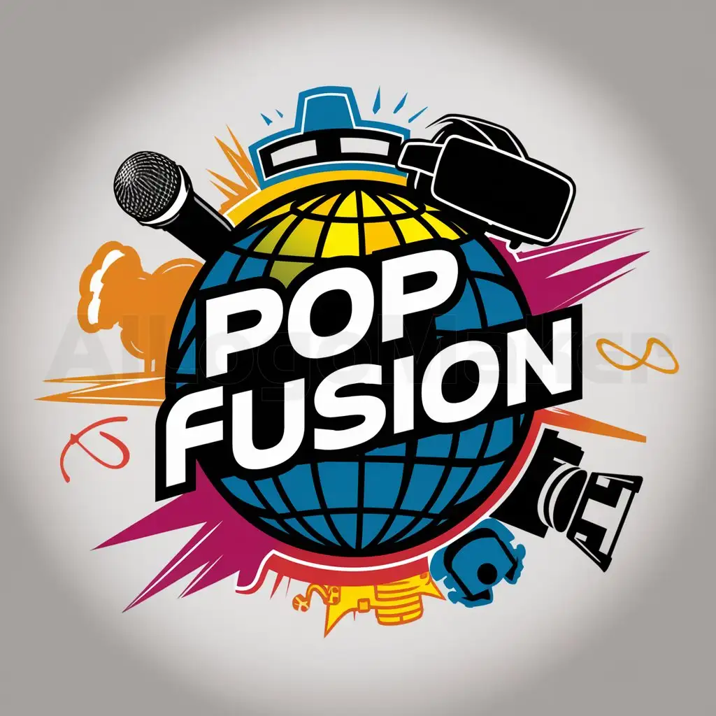 LOGO-Design-for-Pop-Fusion-Dynamic-Globe-with-Iconic-Symbols-of-Popular-Culture
