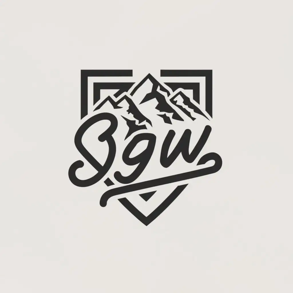 LOGO-Design-For-SGW-Vibrant-Mountain-Shield-in-Cursive-Alphabet-on-White-Background