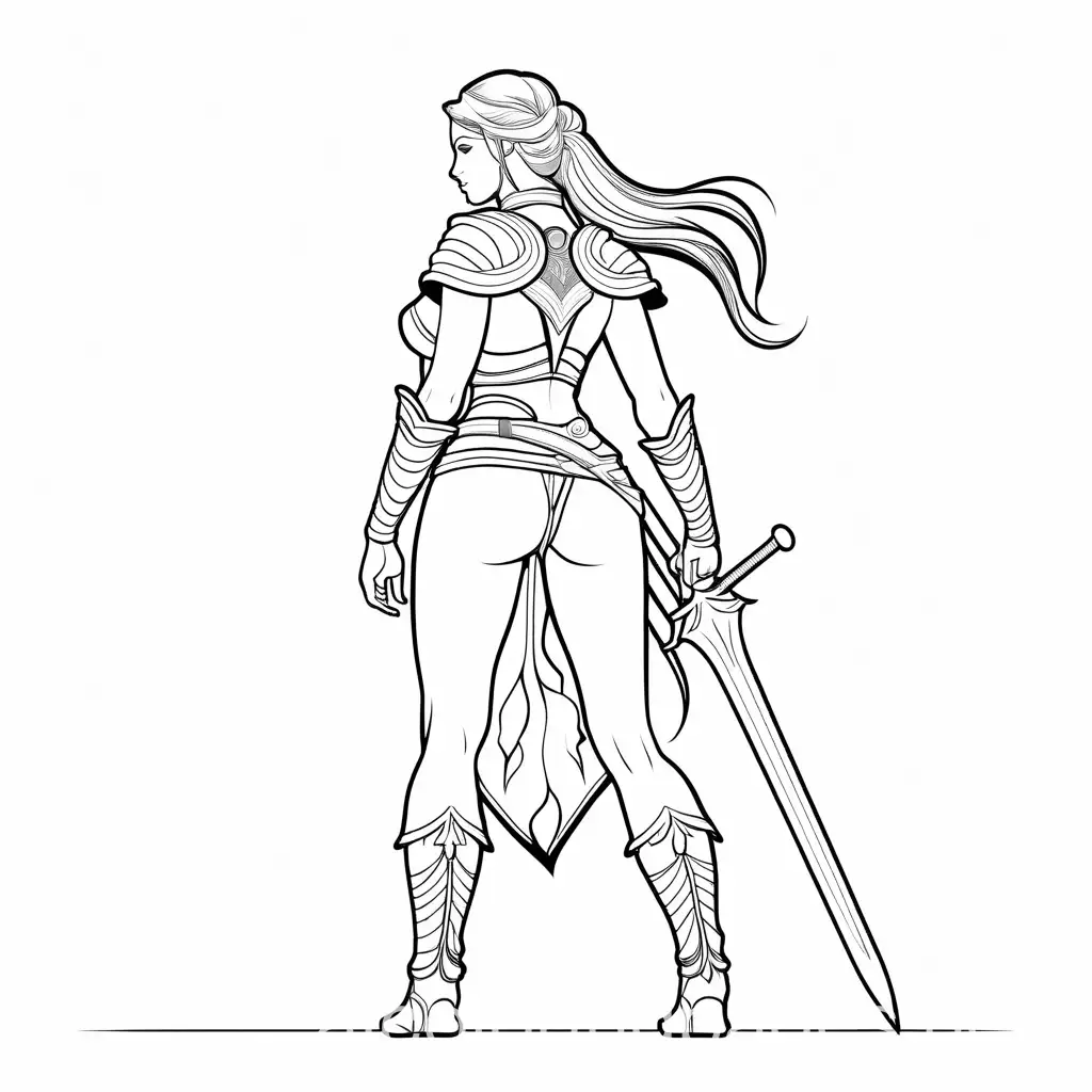 Warrior-Female-Coloring-Page-Line-Art-for-Kids-with-Ample-White-Space