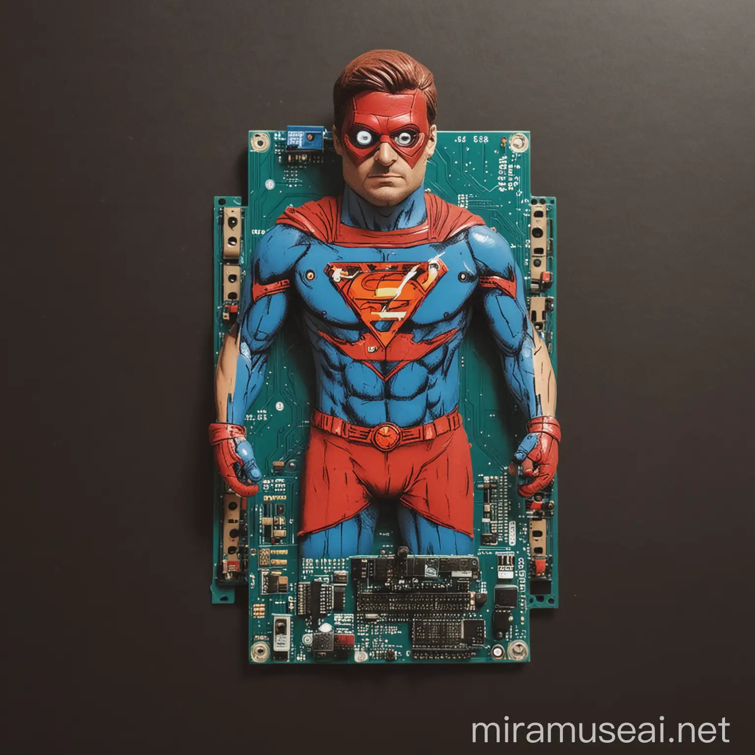 una placa Arduino como un super heroe
