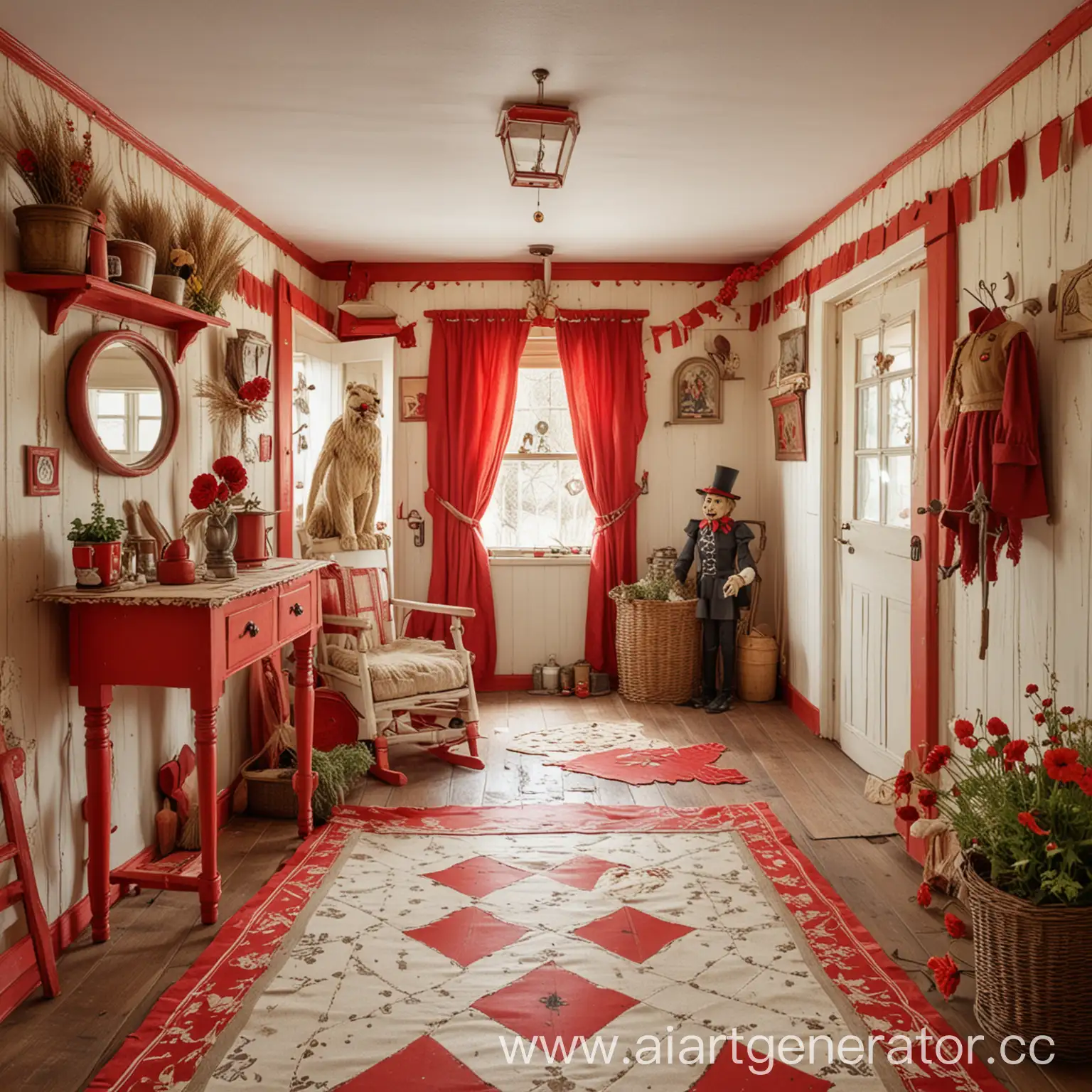 Whimsical-Wizard-of-Oz-Cottage-Interior-with-Lion-Scarecrow-and-Tin-Woodsman
