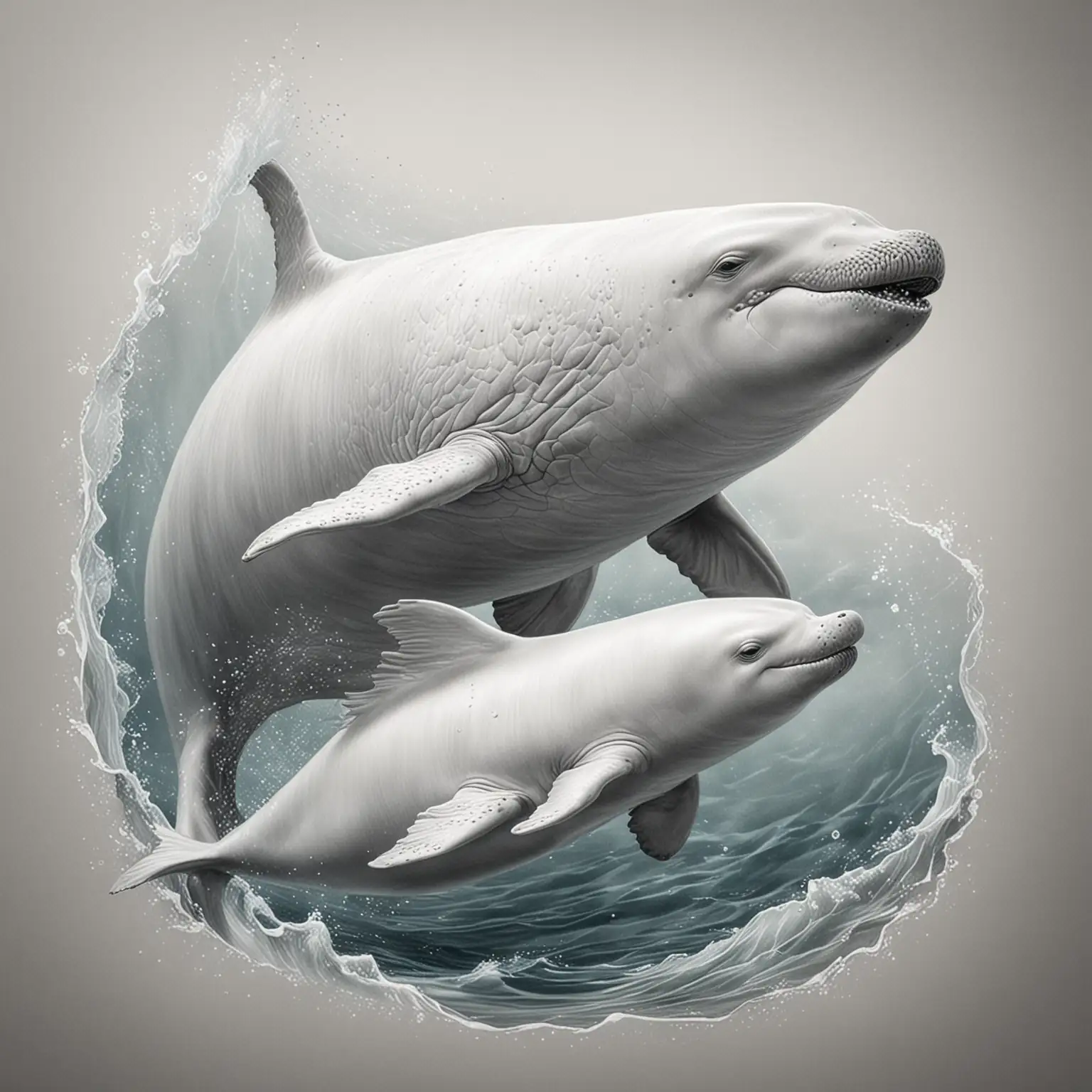 Detailed-Graphite-Drawing-of-Polar-Dolphin-Beluga-with-Calf-in-White-Sea