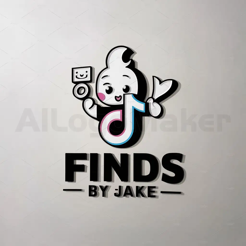 a logo design,with the text "Finds By Jake", main symbol:Cute Tiktok logo with Things,Moderate,be used in Others industry,clear background