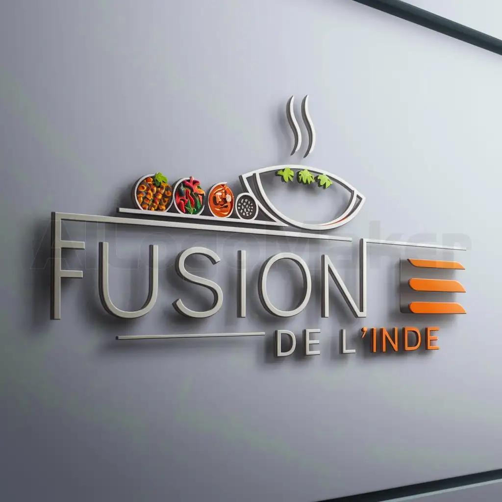 a logo design,with the text "Fusion de l'Inde", main symbol:food,Minimalistic,be used in Restaurant industry,clear background