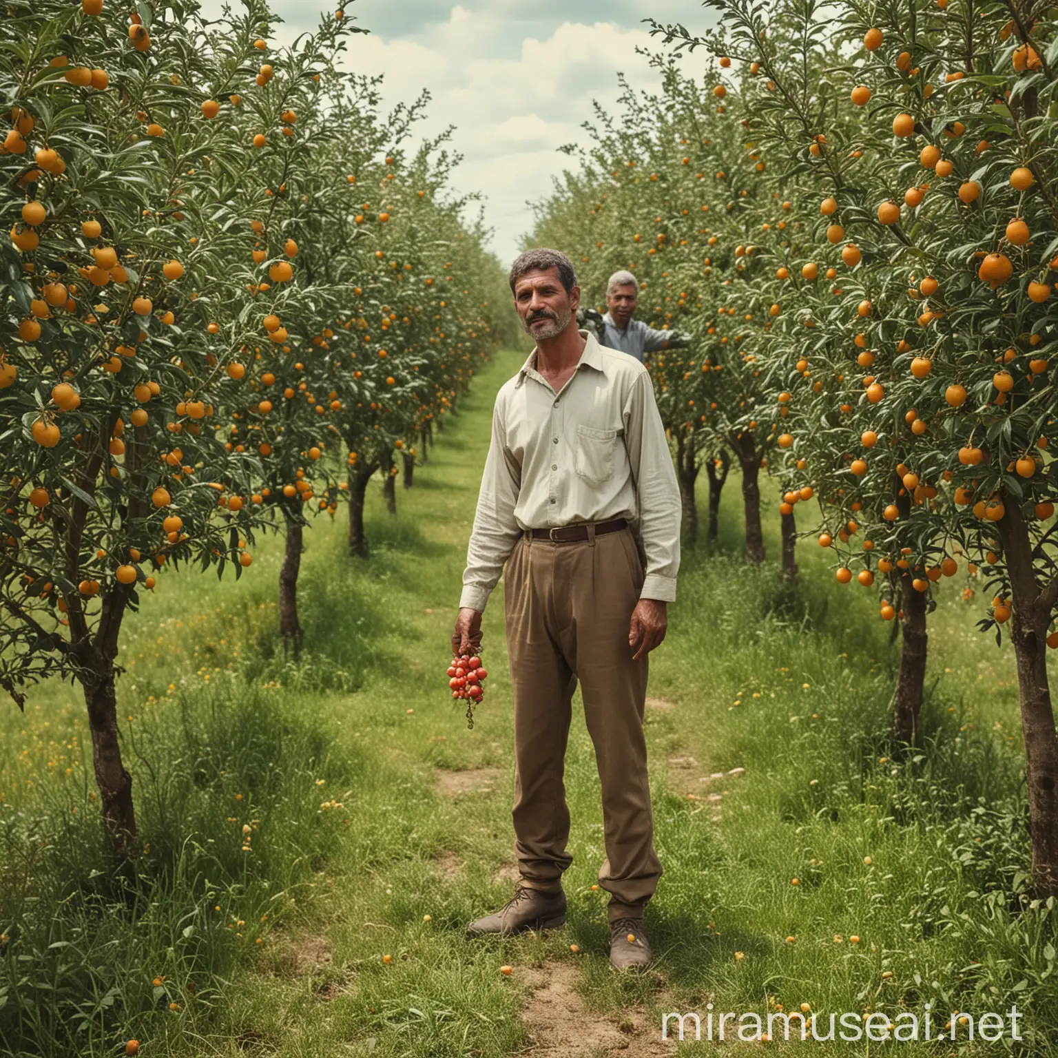 Man Harvesting Kinnow Fruit from Tree