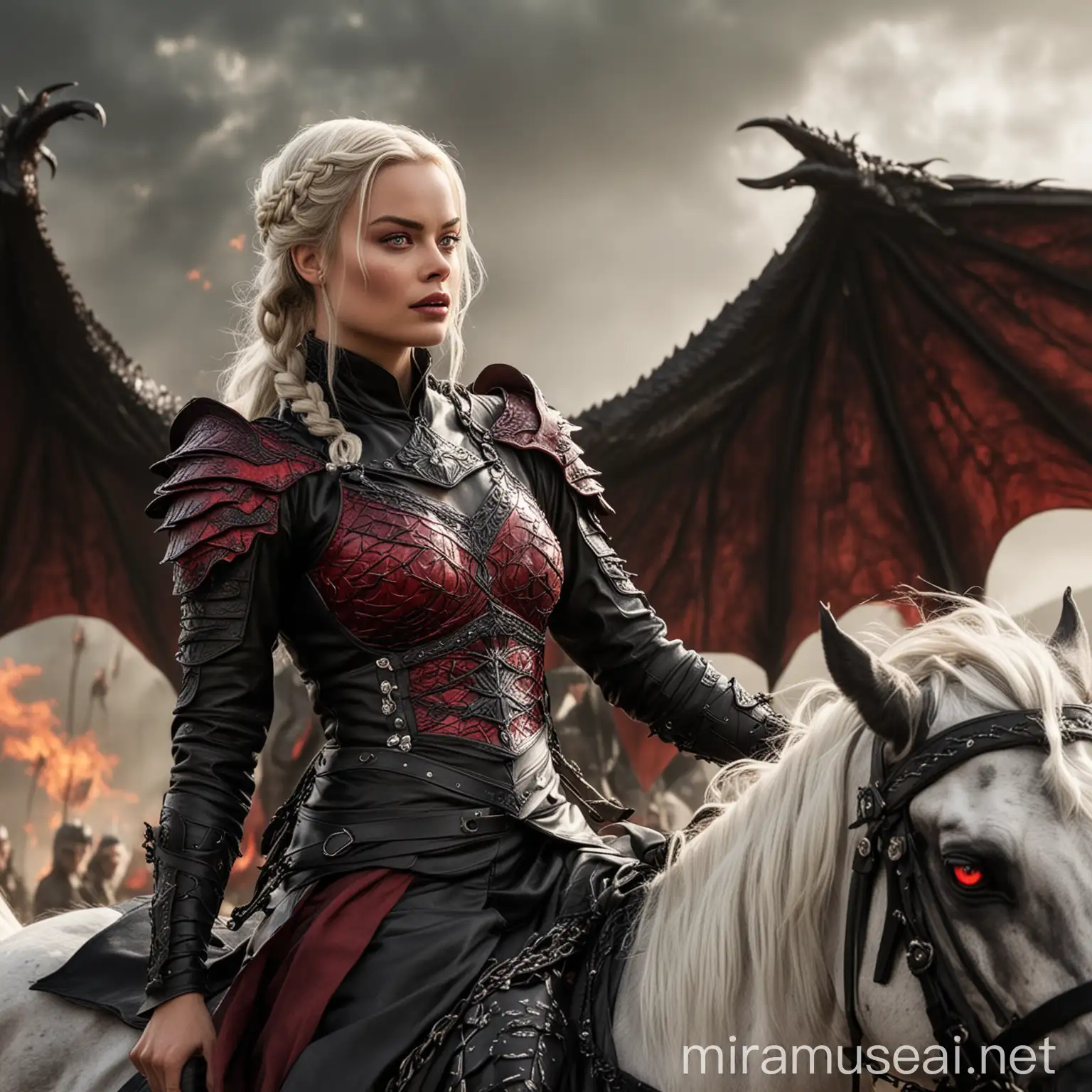 Margot Robbie as Targaryen Princess Riding Scarlet Dragon