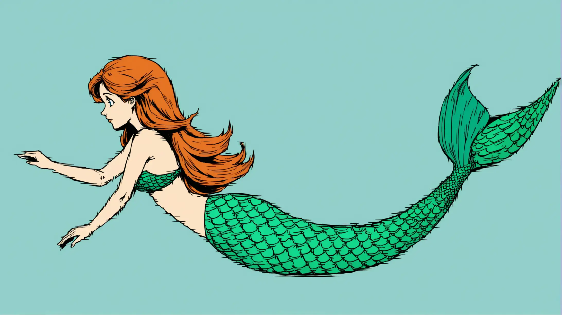 Side View Mermaid Swimming in Comic Book Style