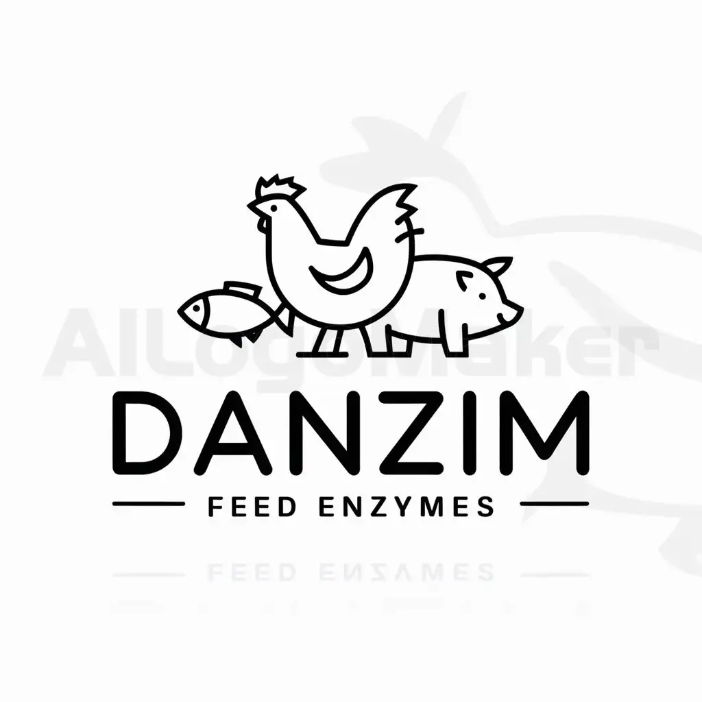 a logo design,with the text "Danzim", main symbol:Chicken, pig, fish,Minimalistic,be used in feed  enzymes industry,clear background