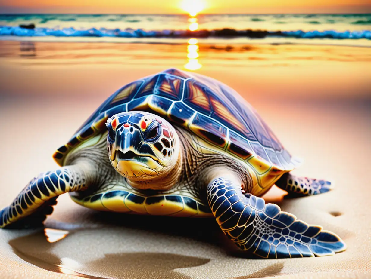 Sea turtle at the beach on sunrise