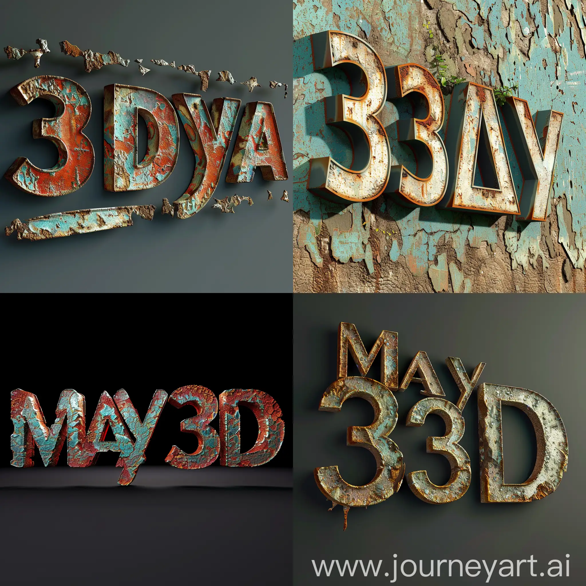 3D inscription "Maya 3D", realistic texture, grotesque type