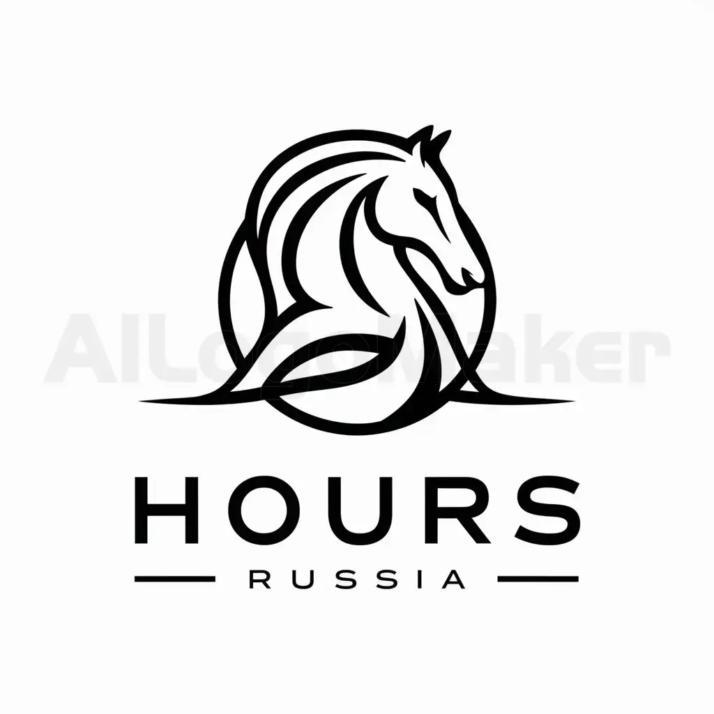 a logo design,with the text "Hours Russia", main symbol:Horse,complex,be used in Games industry,clear background