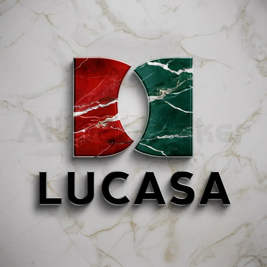 a logo design,with the text "LUCASA", main symbol:Portuguese national colors red and green. And the optic of polished marble plates.,Moderate,clear background