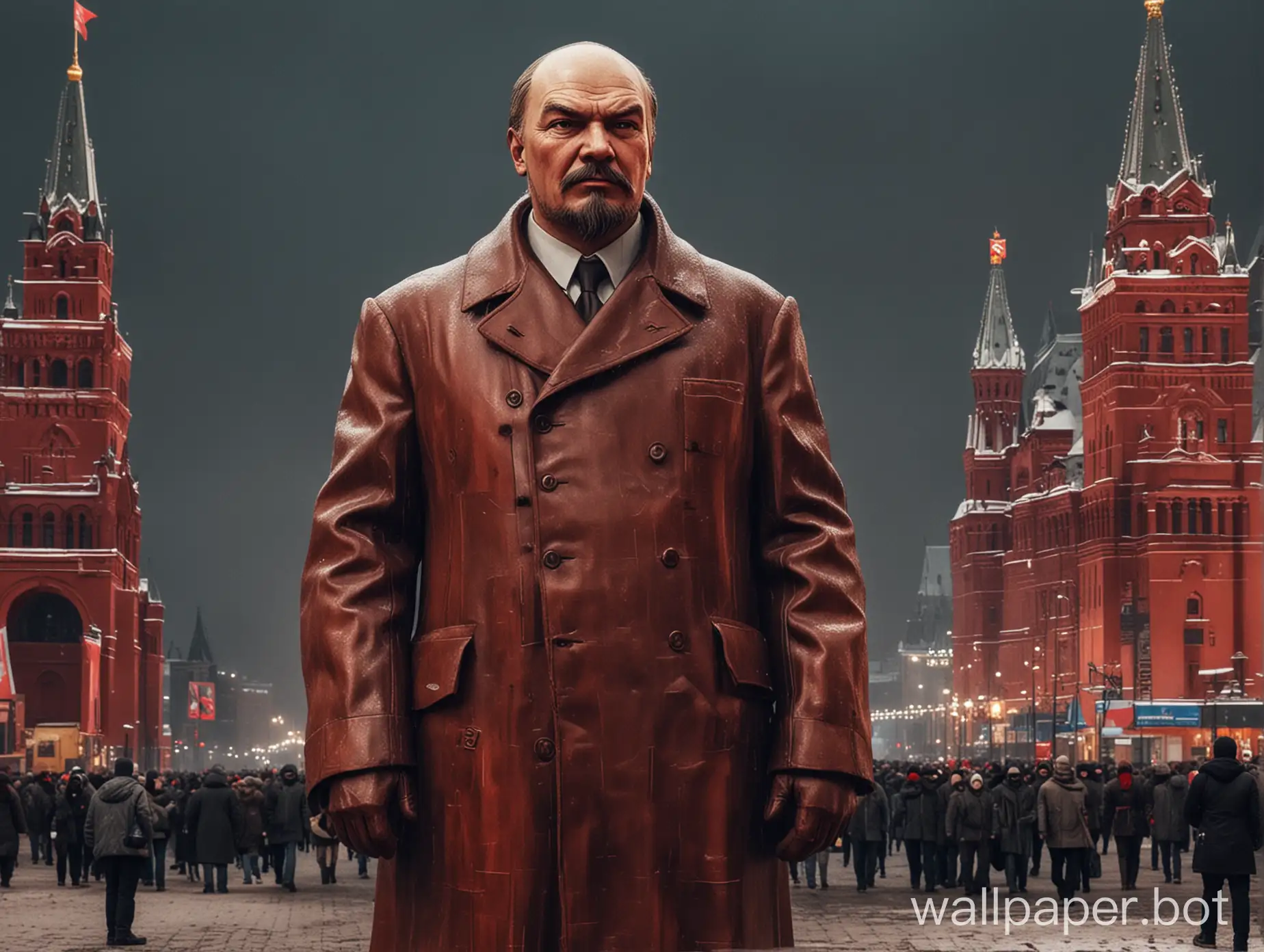 Lenin on a bronivik in cyberpunk style on Red Square