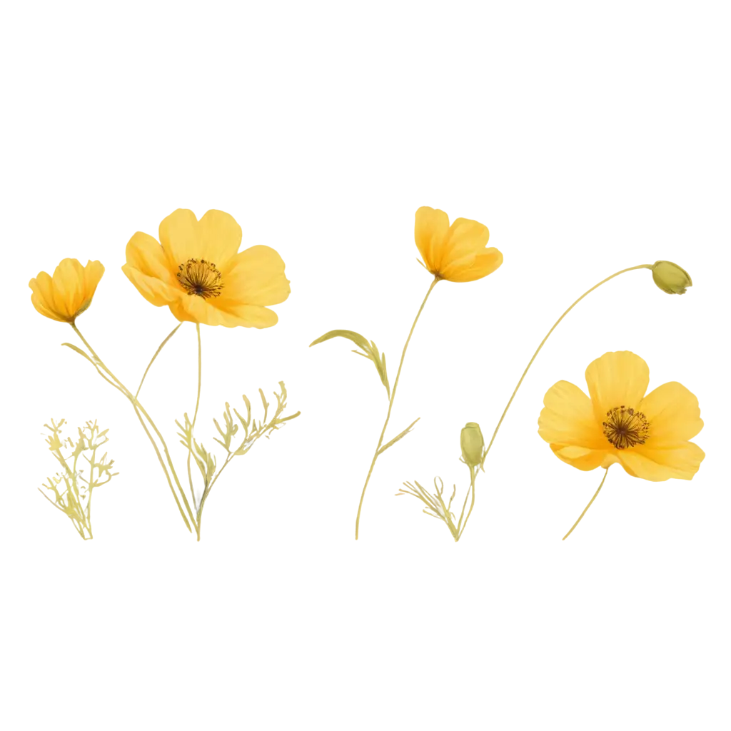 Minimalist-Seamless-Pattern-PNG-Image-Dusty-Yellow-Poppy-Flowers-and-Wildflower-Color-Palette